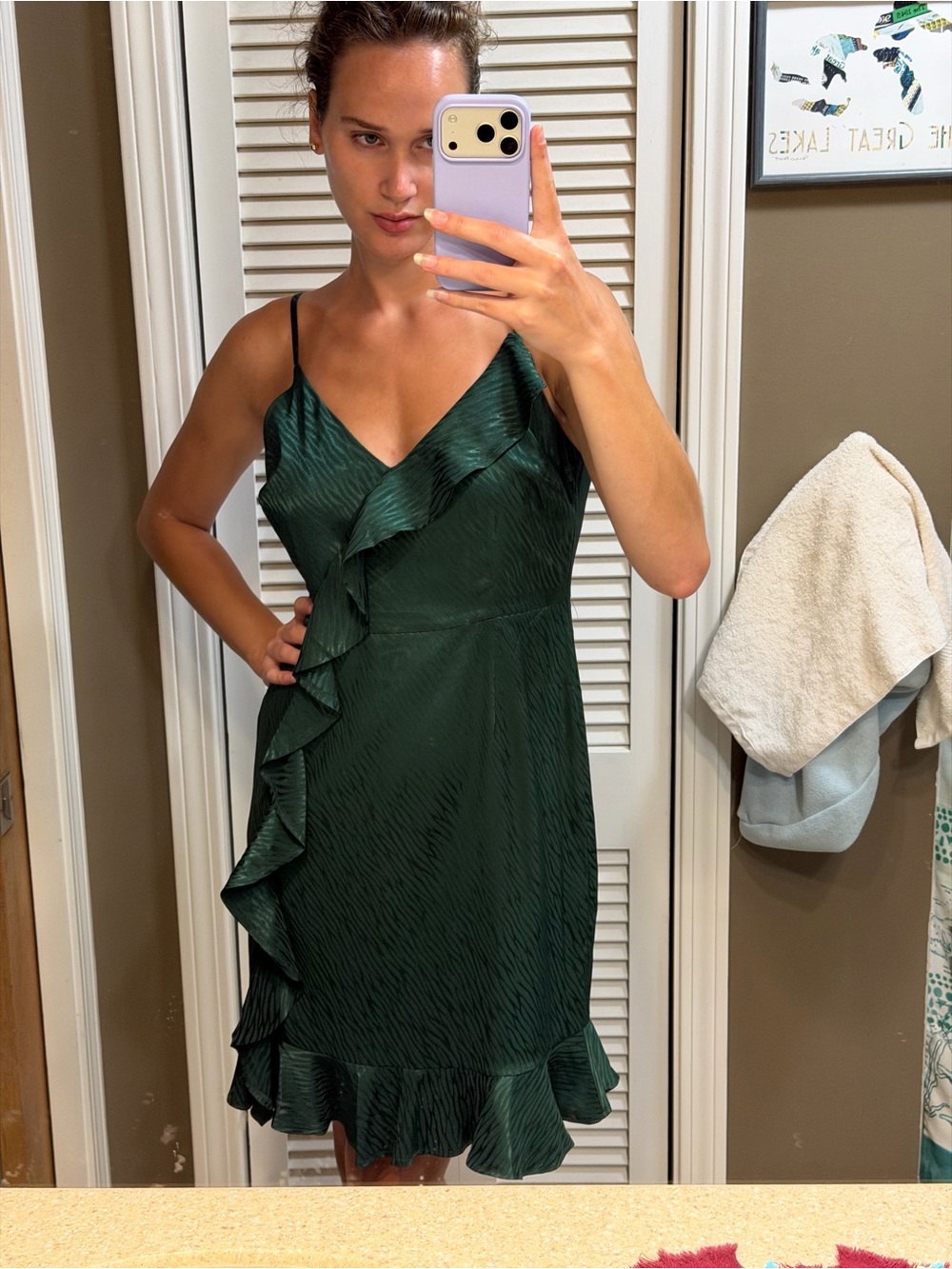 Lulu's Emerald Green Ruffle Slip Dress